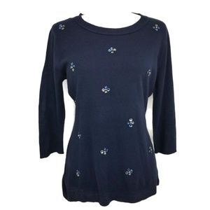 New York & Company Embellished Sweater Size M Navy